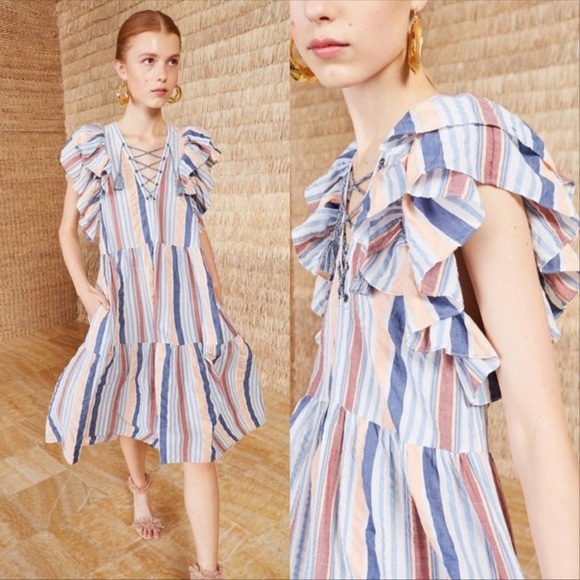 Ulla Johnson Leonie Cotton Gauze Striped Dress Sz M/8 - Picture 1 of 6